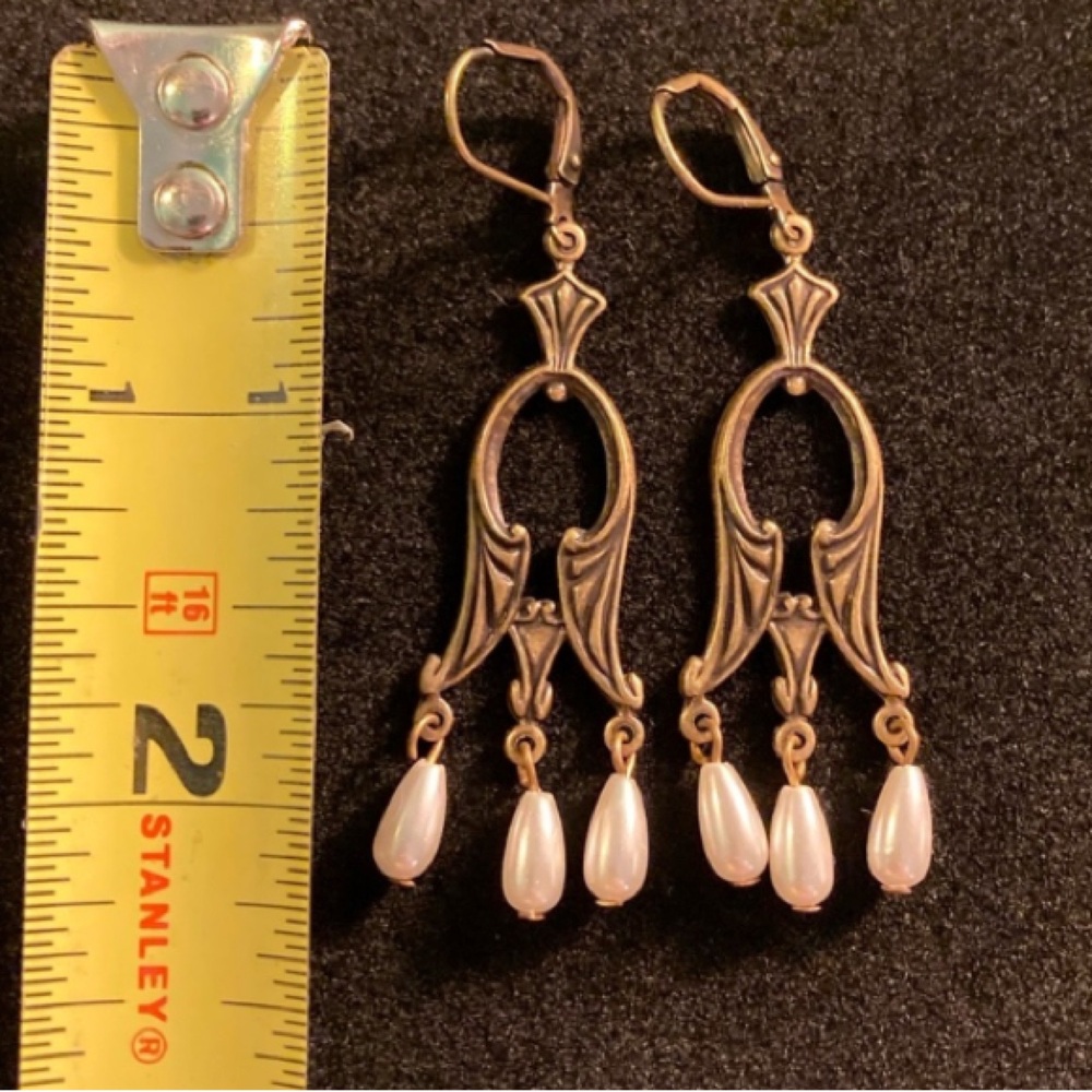 Handmade Art Nouveau Earrings | Vegan Pearls - Picture 4 of 4